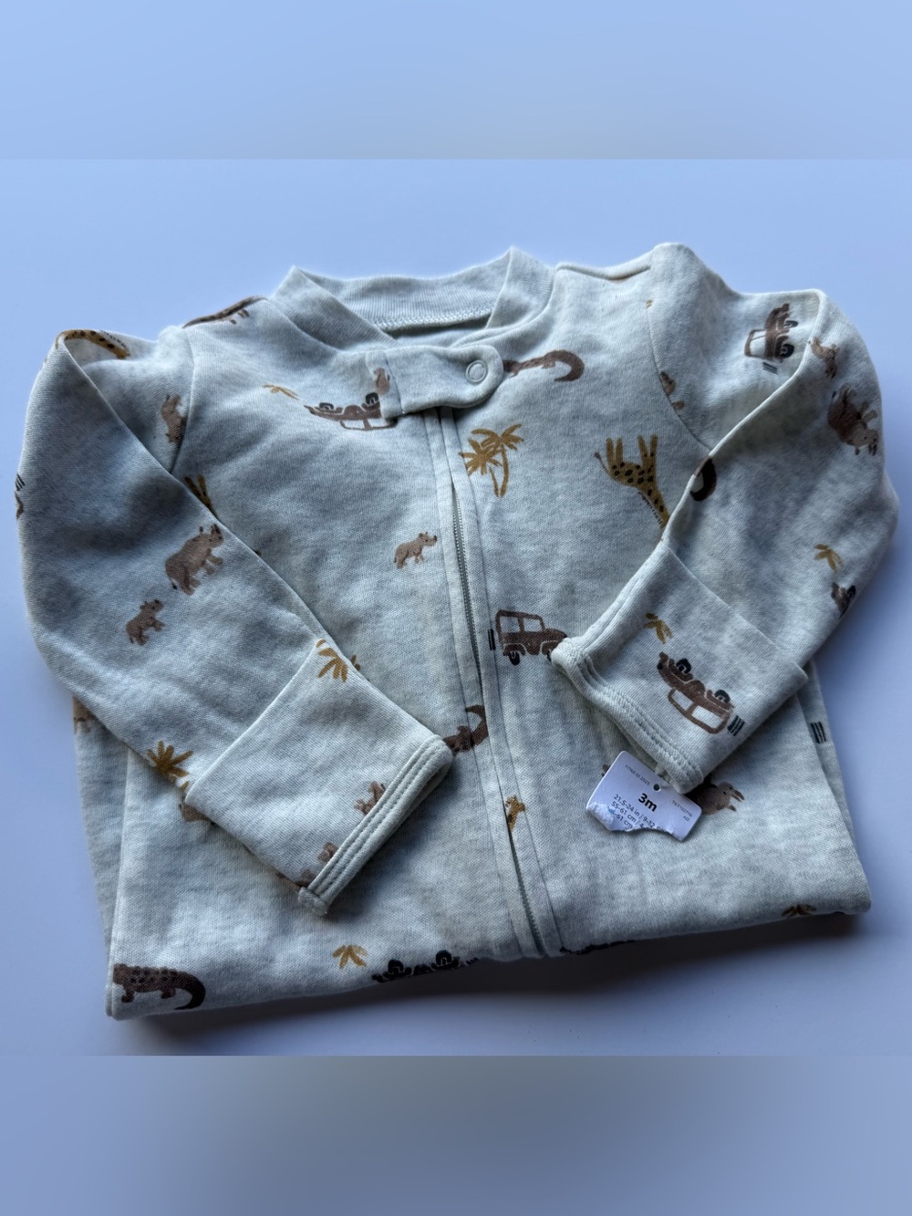 Carter's Cream and Brown Zip Front Baby One-Piece